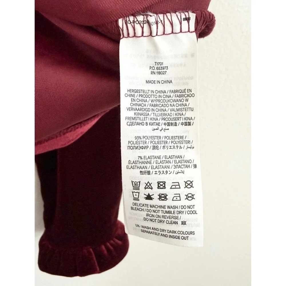 Boden Burgundy Velvet Ruffle Neck Puff Sleeve Top US 6